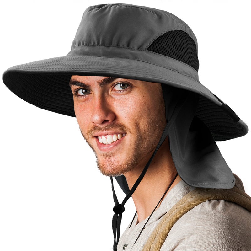 Suncube SUN CUBE Fishing Hat Sun Hat for Men, Women, Hiking Sun Hat with Neck Flap, Wide Brim, Chin Strap, Safari Summer Bucket Boonie Hat, UPF 50+ Outdoor Protection, Packable Breathable Mesh (Gray) - Image 1